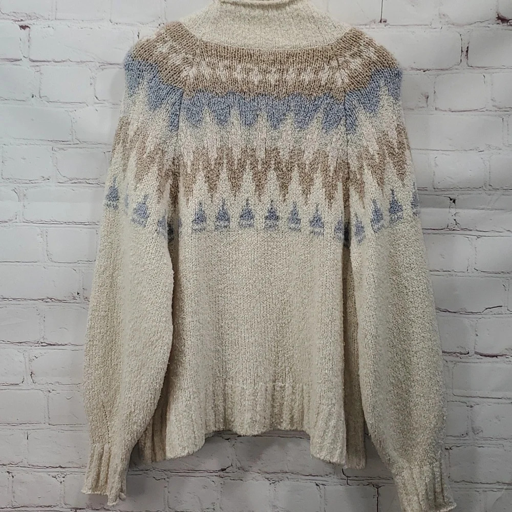American Eagle Fairisle Cream Blue Mockneck Sweater Women's Size XLarge - Picture 8 of 11